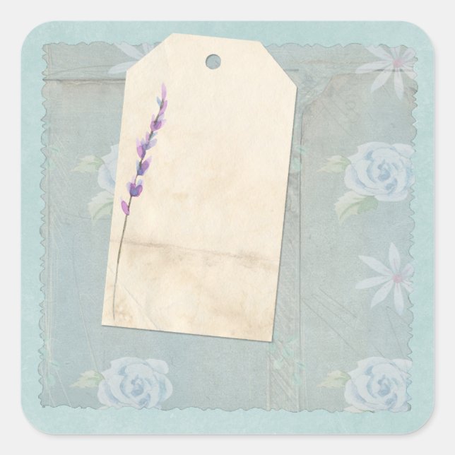 Adesivo Quadrado Azul Floral Shabby Scrapbook (Frente)