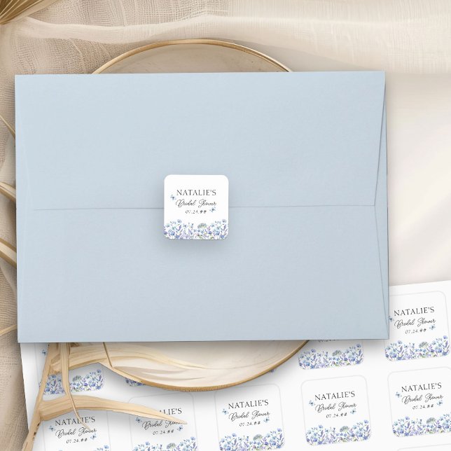 Adesivo Quadrado Azul Flores Silvestres Chuva Delicada de Flores (Floral stickers from my Blue Wildflower Bridal Shower Collection)