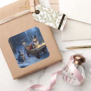 Adesivo Quadrado Azul Heeler Snowy Sleigh Decência de Natal