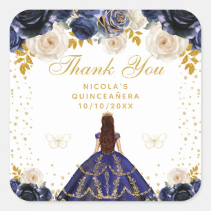 Adesivo Quadrado Azul Marinho Floral Princesa Quinceañera