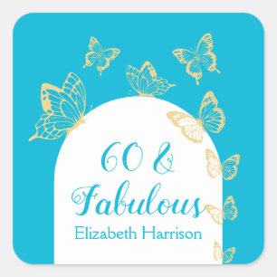 Adesivo Quadrado Azul moderno Borboletas Douradas Fabuloso Aniversá