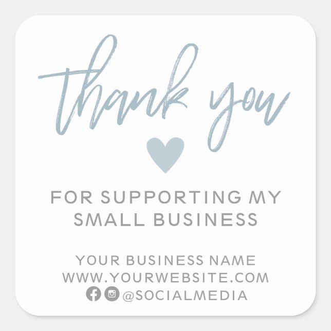 Adesivo Quadrado Azul Moderno e Branco Obrigado (Frente)