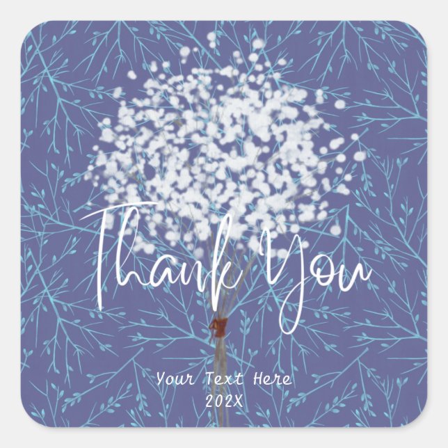 Adesivo Quadrado Azul Moderno Profissional - Obrigado (Frente)