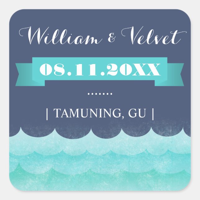 Adesivo Quadrado Azul No Mar Vinhetas De Casamento Náutico (Frente)