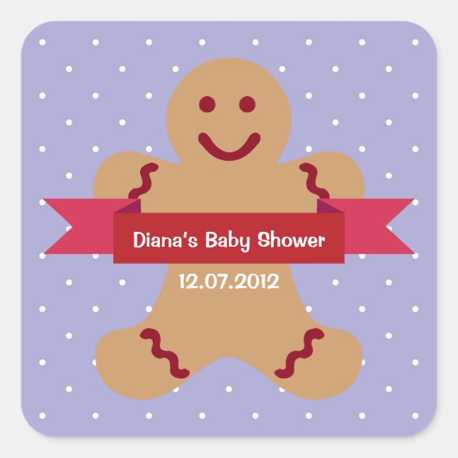 Adesivo Quadrado Azul polka gingerpão homem fita chá de fraldas (Frente)