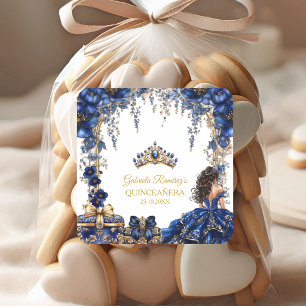 Adesivo Quadrado Azul Real Tiara Floral Dourada Quinceañera