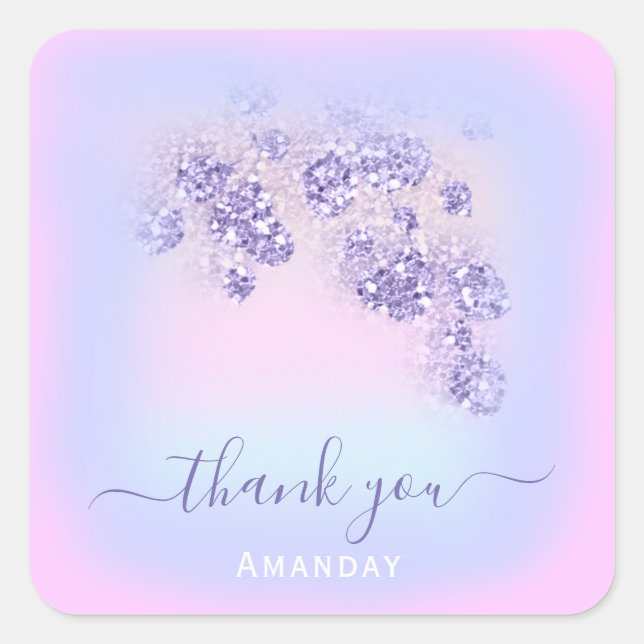 Adesivo Quadrado Azul Rosa Floral Brilho SWEET16TH Holografia (Frente)