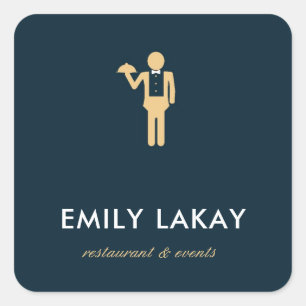 Adesivo Quadrado Azul-silhueta de garçom bege