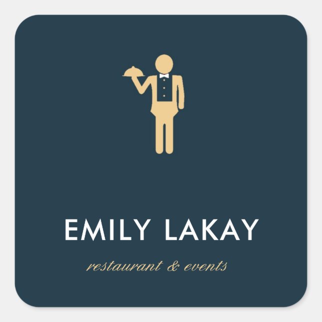 Adesivo Quadrado Azul-silhueta de garçom bege (Frente)