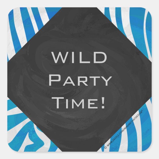 Adesivo Quadrado Azul Zebra e Branco com Monograma (Frente)