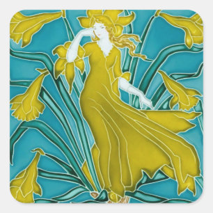Adesivo Quadrado Azulejo Art Nouveau Narciso Amarelo de Walter Cran
