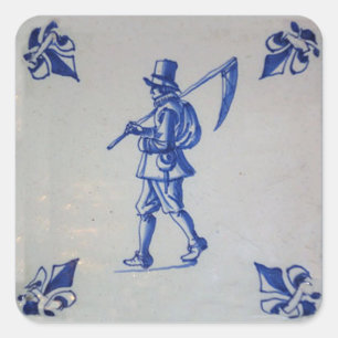 Adesivo Quadrado Azulejo azul de Delft - Scythe ou foice do