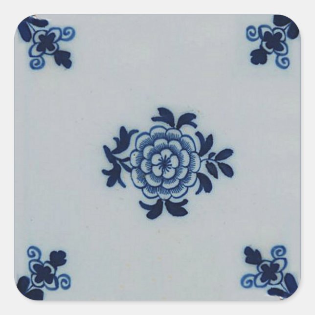 Adesivo Quadrado Azulejo Azul Delft Antiquário Clássico - Motif Flo (Frente)