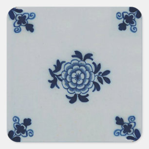 Adesivo Quadrado Azulejo Azul Delft Antiquário Clássico - Motif Flo