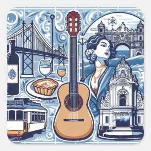 Adesivo Quadrado Azulejo azul sobre Lisboa e cultura portuguesa