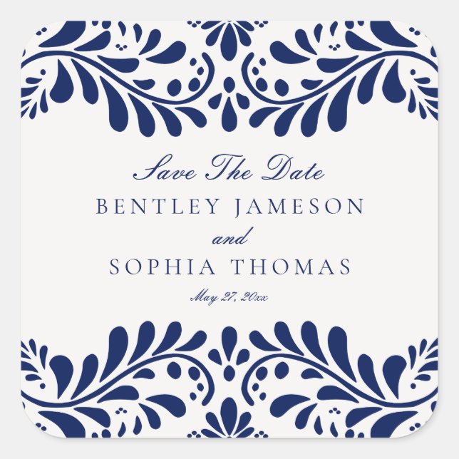 Adesivo Quadrado Azulejo Blue Talaver Envelope de Casamento Fiesta  (Frente)