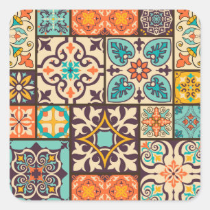 Adesivo Quadrado Azulejo Colorido de Patchwork Islam Motifs