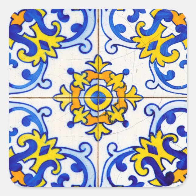 Adesivo Quadrado Azulejo de Arte do Mosaico Português Azulejo (Frente)