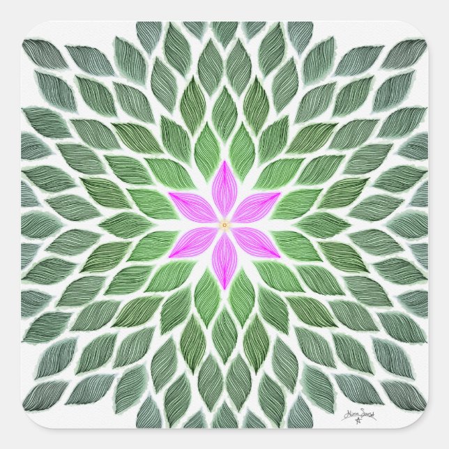 Adesivo Quadrado azulejo de flores rosa (Frente)