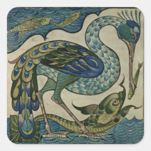 Adesivo Quadrado Azulejo de leão e peixe, por Walter Crane