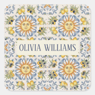 Adesivo Quadrado Azulejo de Limão Mediterrâneo Design Italiano Cost