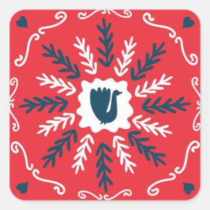 Adesivo Quadrado Azulejo de Natal Folk Doodle Art
