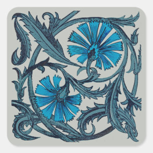 Adesivo Quadrado Azulejo decorativo rústico de arte floral azul vin