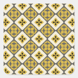 Adesivo Quadrado Azulejo Floral marroquino Padrão Cinza Amarelo Pre