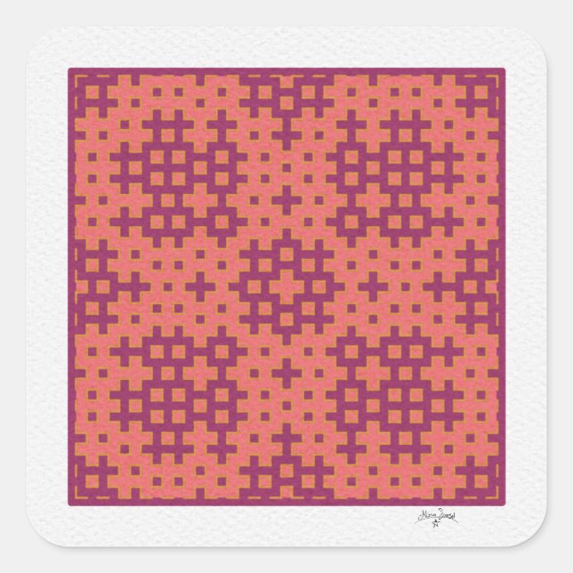 Adesivo Quadrado azulejo geométrico de salmão e fuchsia Hitomezashi (Frente)