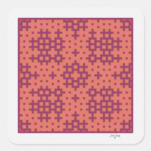 Adesivo Quadrado azulejo geométrico de salmão e fuchsia Hitomezashi