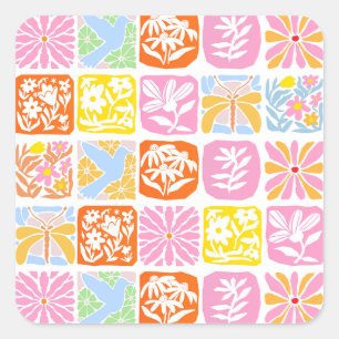 Adesivo Quadrado Azulejo Inverso Colorido Folk Botânica Whimsical