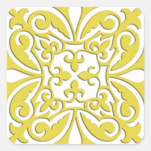 Adesivo Quadrado Azulejo marroquino - amarelo-mostarda e branco