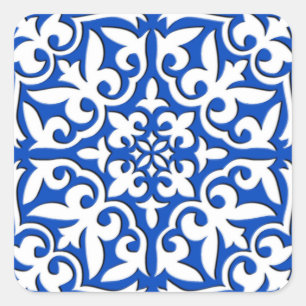 Adesivo Quadrado Azulejo marroquino - azul de cobalto e branco