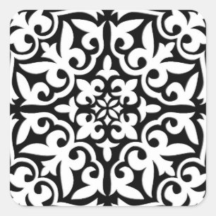 Adesivo Quadrado Azulejo marroquino - preto com fundo branco