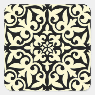 Adesivo Quadrado Azulejo marroquino - preto com fundo creme