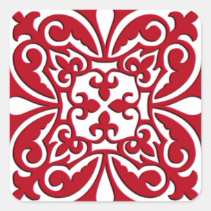 Adesivo Quadrado Azulejo marroquino - vermelho escuro e branco