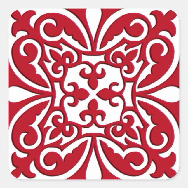 Adesivo Quadrado Azulejo marroquino - vermelho escuro e branco (Frente)