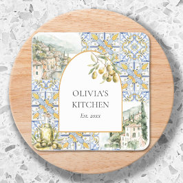 Adesivo Quadrado Azulejo Mediterrâneo Amarelo Azul com Padrão de Ol