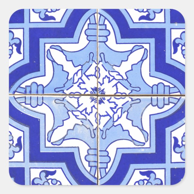 Adesivo Quadrado Azulejo Português Azul e Branco (Frente)
