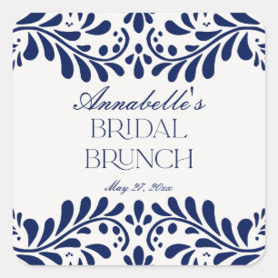 Adesivo Quadrado Azulejo Talavera Azul Brunch Espanhol de Festa de 