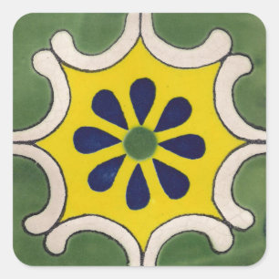 Adesivo Quadrado Azulejo Talavera verde e amarelo