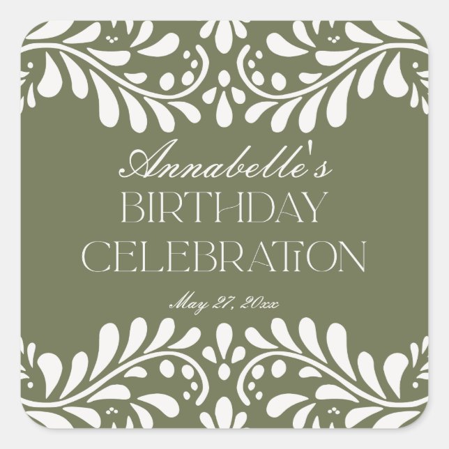 Adesivo Quadrado Azulejo Verde Talavera Espanhol Fiesta Birthday Fa (Frente)