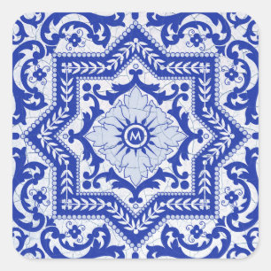 Adesivo Quadrado Azulejo Vintage, Estilo Cerâmico Rachado Azul