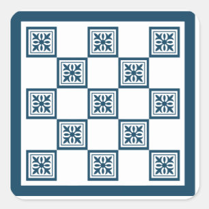 Adesivo Quadrado Azulejos azuis e brancos