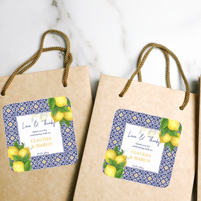 Adesivo Quadrado Azulejos azuis limão Amalfi Positano obrigado (Criador carregado)