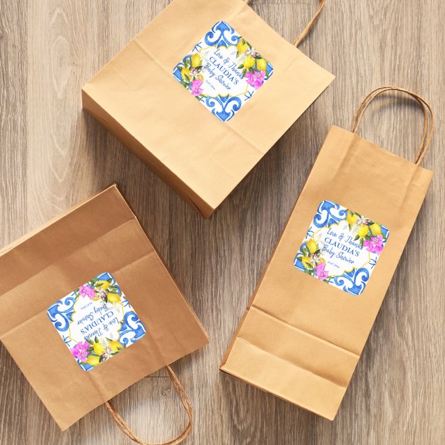 Adesivo Quadrado Azulejos azuis limão chá de fraldas Bougainvillea  (Criador carregado)