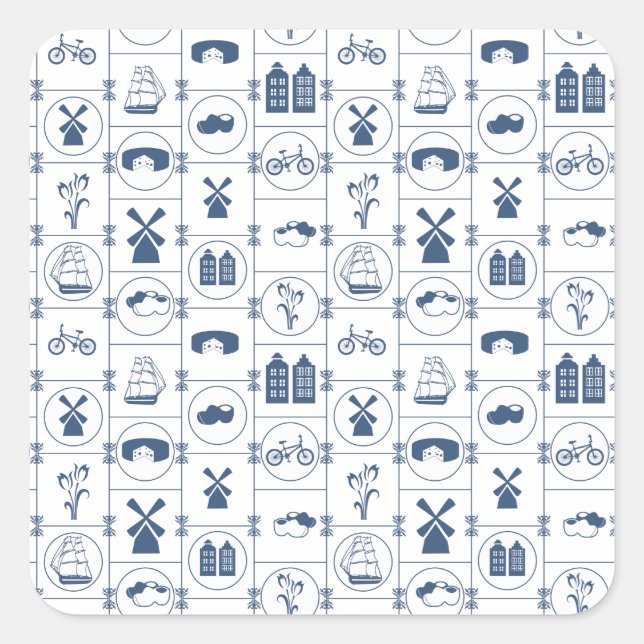 Adesivo Quadrado Azulejos azuis neerlandeses (Frente)
