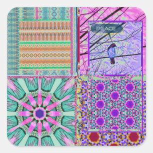 Adesivo Quadrado Azulejos Azulejos Geométricos com Pássaro da Paz