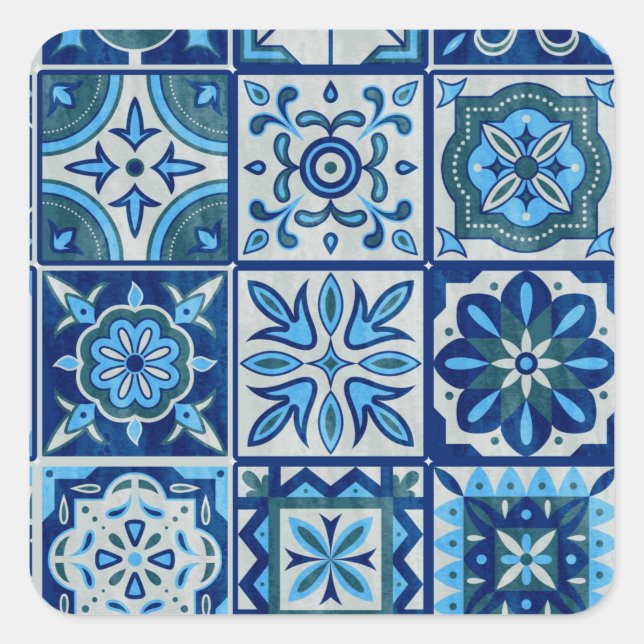 Adesivo Quadrado Azulejos Blue Portugal Patterno (Frente)