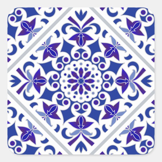 Adesivo Quadrado Azulejos brancos e azulejos portugueses (Frente)